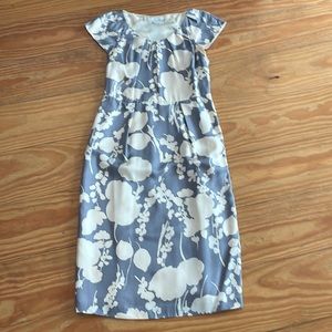 Boden silk dress gray and ivory floral size 6L